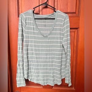 SO Women's Long Sleeve Tee - Sage Green and White Striped